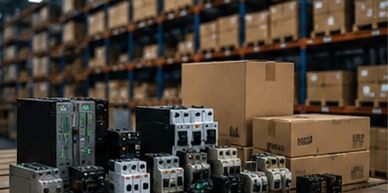 Warehouse inventory of industrial automation and electrical surplus components available for resale.