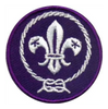 A purple circular patch featuring a Fleur de Lis with a rope going around it.