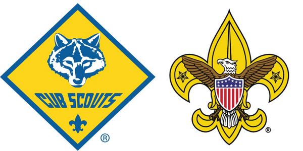 Dual logo.  The Cub Scouts logo which features a wolf, and the Boy Scouts logo, featuring an eagle.