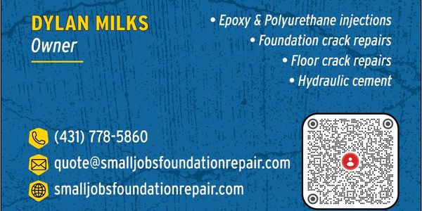 Business card for Dylan Milks, foundation repair owner with contact details and services.
