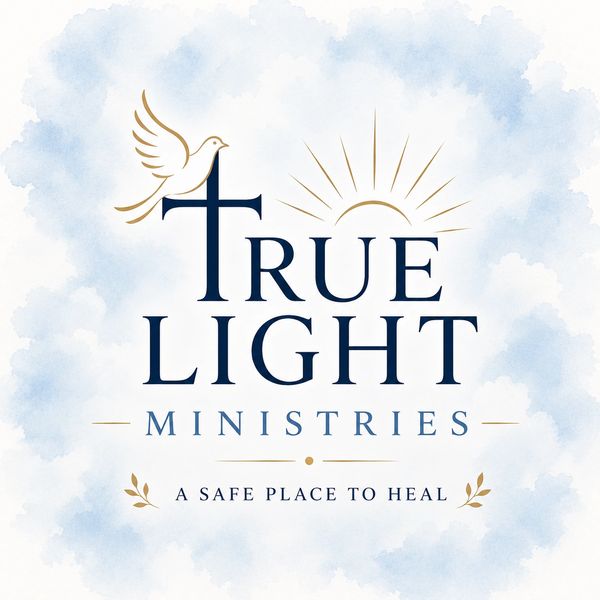 Logo for True Light Ministries with a dove and sun.