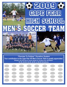 2009 Cape Fear High School Men's Soccer Team poster with photos and donation system.