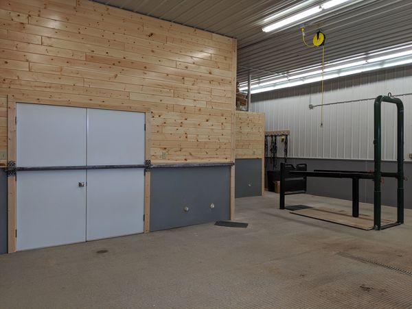 Interior of a clean and organized workshop or garage.