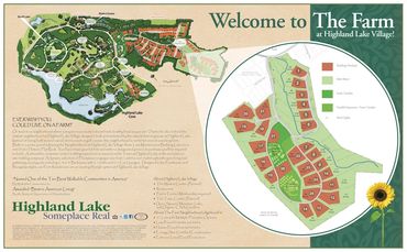 Map of The Farm at Highland Lake Village showing lot layout and amenities.