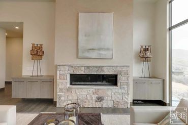 modern white stone fireplace