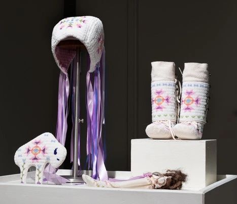 bonnet, ceremonial cape dress, navel amulet, sharon rose kootenay, sharon cherweniuk, metis artist