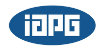 Logo with white stylized letters "iAPG" on a blue oval background.