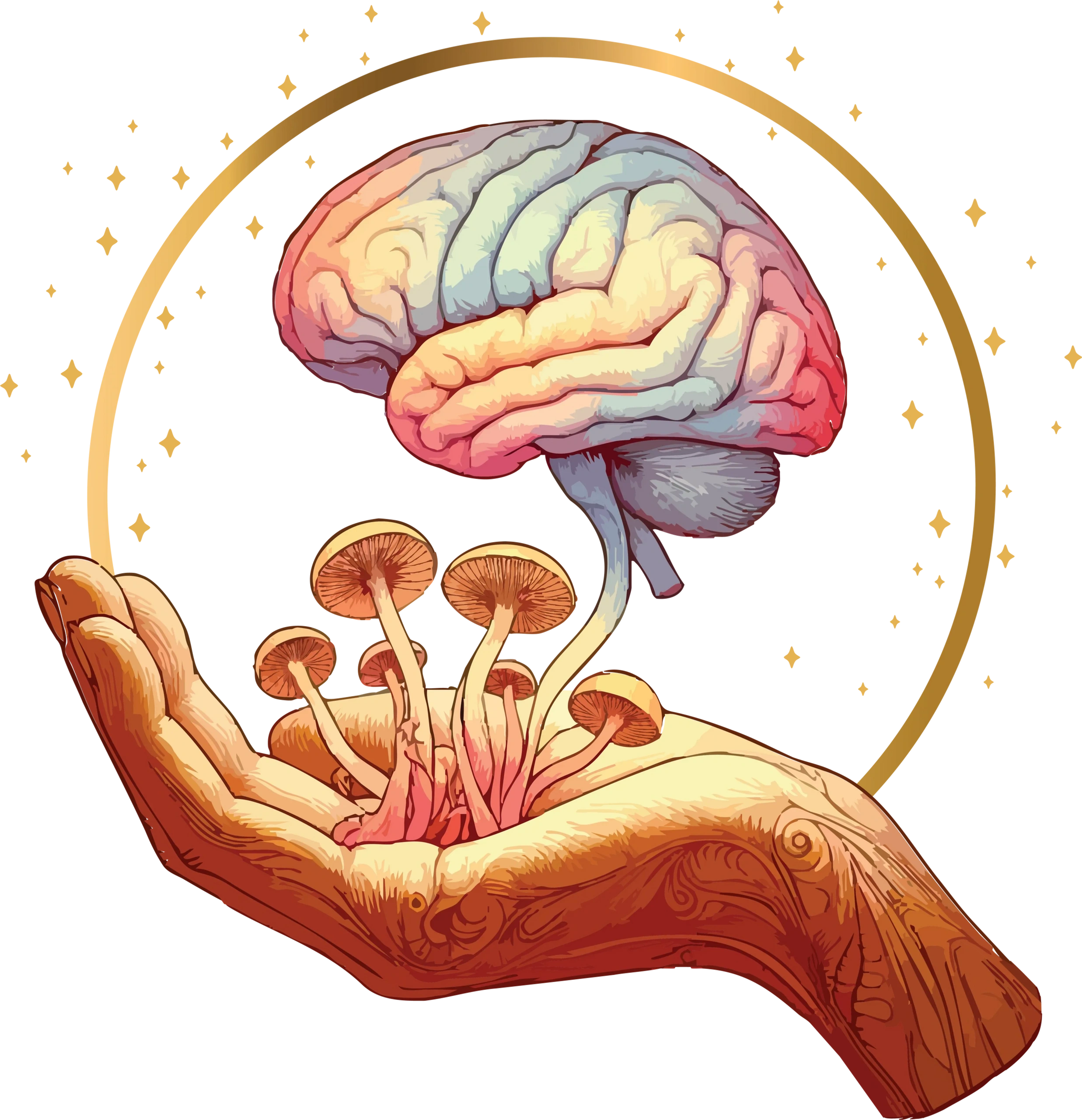 Hand and brain with Mushrooms