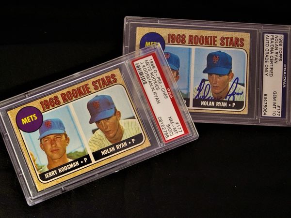 two 1968 Rookie stars cards on display
