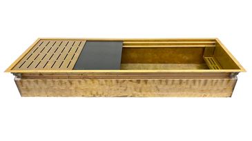 Large single bowl dual tier bronze workstation custom sink by Rachiele