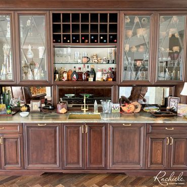 custom brass undermount sink in a home bar by Rachiele in a luxury home