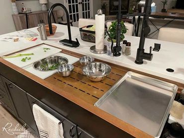 Rachiele Custom Sinks offer 18" wide workstation sinks which is the perfect fit for a half sheet pan