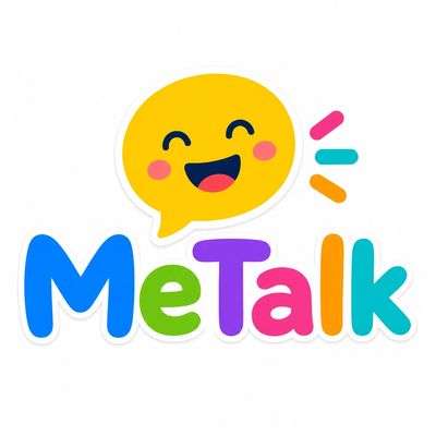 Colorful MeTalk logo with a happy speech bubble.