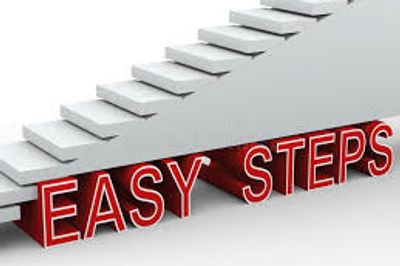 White stairs above red blocks spelling 'EASY STEPS'.