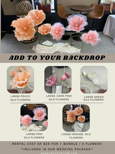 Decorative silk flowers for backdrop rental.