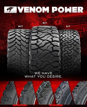 All Terrain Mud Terrain a/t m/t x/t tires Venom power