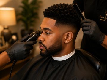 Man getting a haircut with clippers.