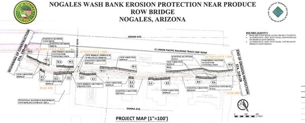 Nogales Wash Bank Erosion Protection Near Produce Row Bridge. Nogales, Arizona.
