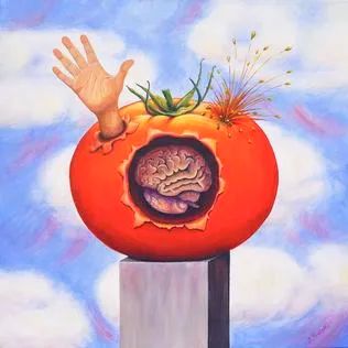 Surreal painting of Tomato "Reaching for Authenticity"