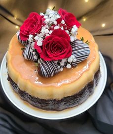 Valentine's Cake Dallas.  Mother's Day cake. Chocolate or Red Velvet cake with Cuban Flan Richardson