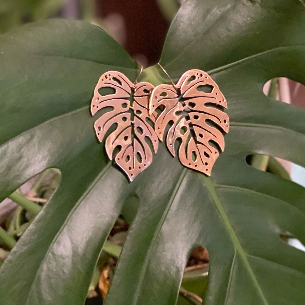 Large Monstera Leaf Earrings