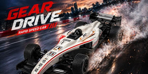 High-speed white race car drifting on a wet city street at night.