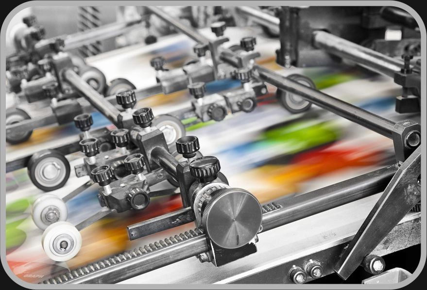 Colorful printing process on a mechanical press.