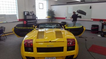 Yellow Lamborghini being tinted at Tint Pros Cleveland
