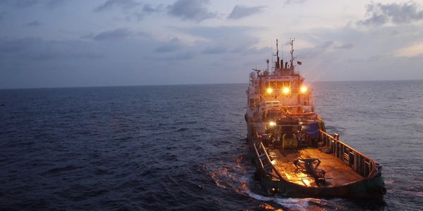 vessel in anchor operation at offshore Sarawak Malaysia
