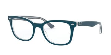 Blue Ray-Ban eyeglasses with clear lenses.