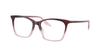 Pink and burgundy gradient eyeglasses with a cat-eye frame.