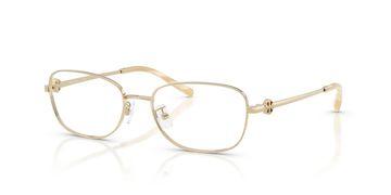 Gold metal frame eyeglasses with clear lenses.