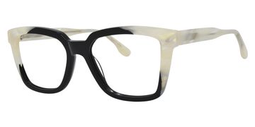 Stylish black and translucent square eyeglasses.