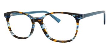 Stylish rectangular glasses with a multi-colored tortoiseshell frame.