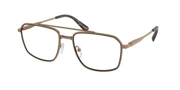 Brown rectangular eyeglasses with thin metal frames.