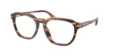 Brown tortoiseshell eyeglasses with rectangular frames.
