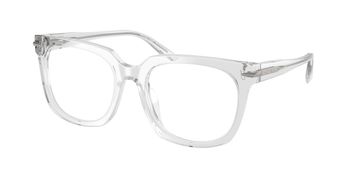 Clear transparent eyeglasses with a square frame.