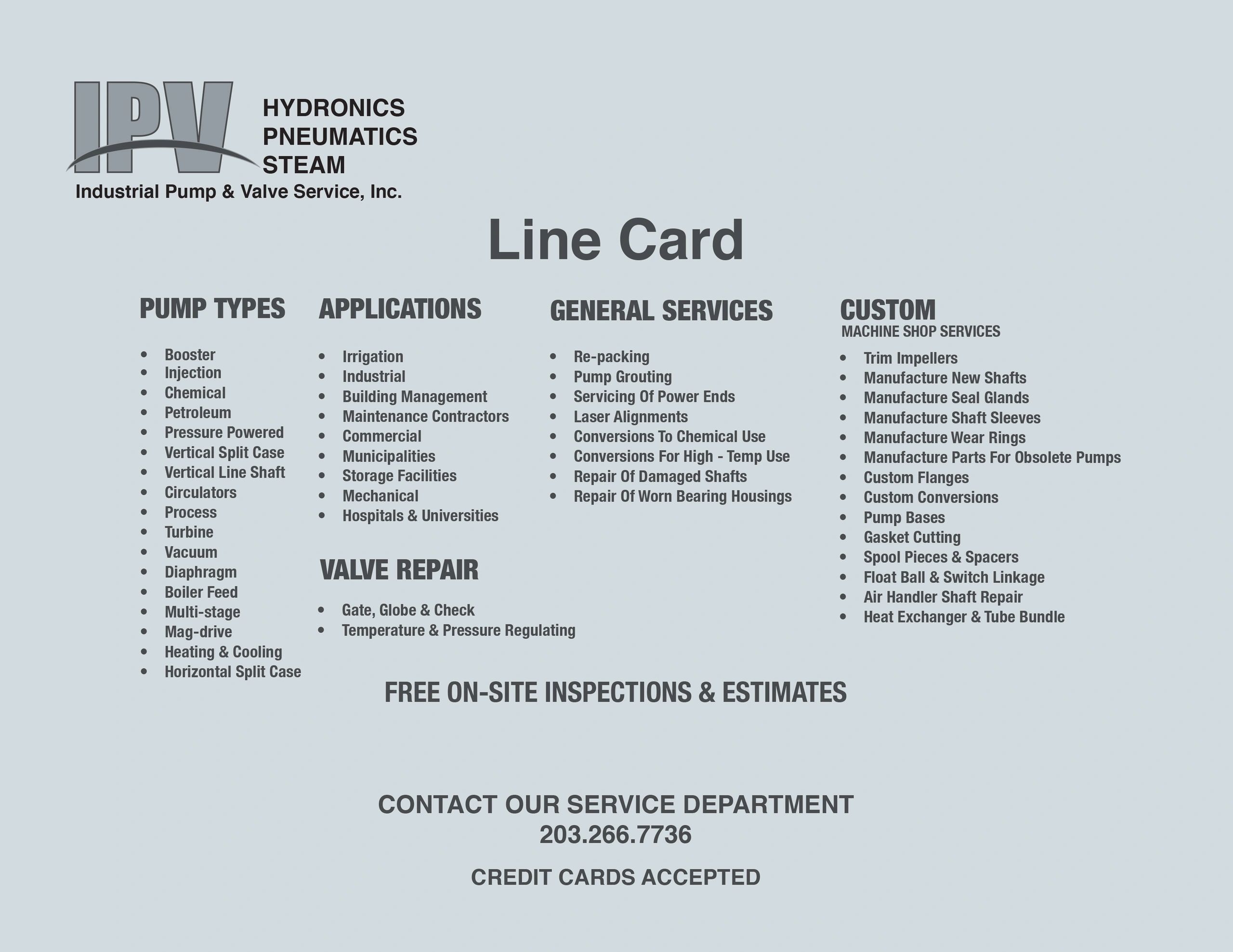 pump repair services line card