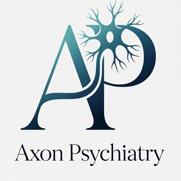 Logo of Axon Psychiatry with stylized letters and neuron graphic.