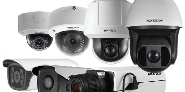 Various Hikvision security cameras of different types and sizes.