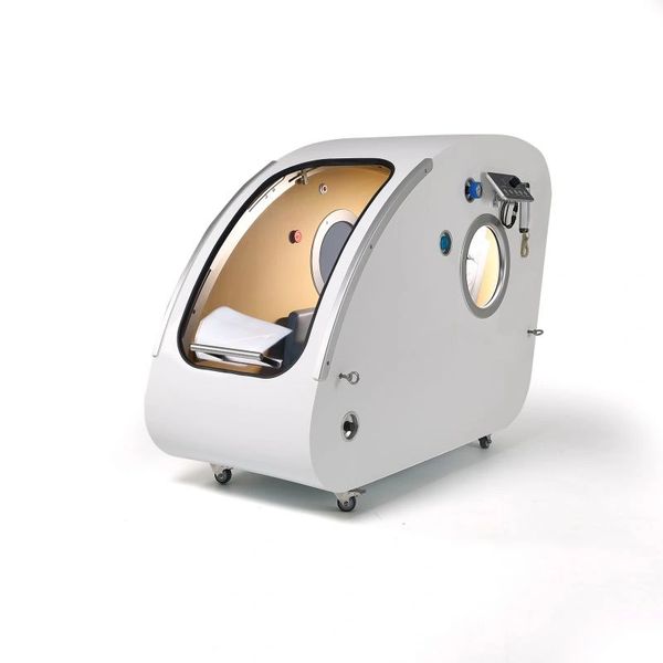 Modern, compact hyperbaric oxygen therapy chamber.
