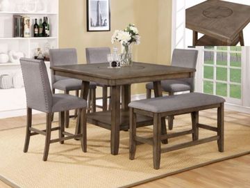 Counter Height Dining Table, 4 Counter Height Upholstered Chairs, Counter Height Bench 