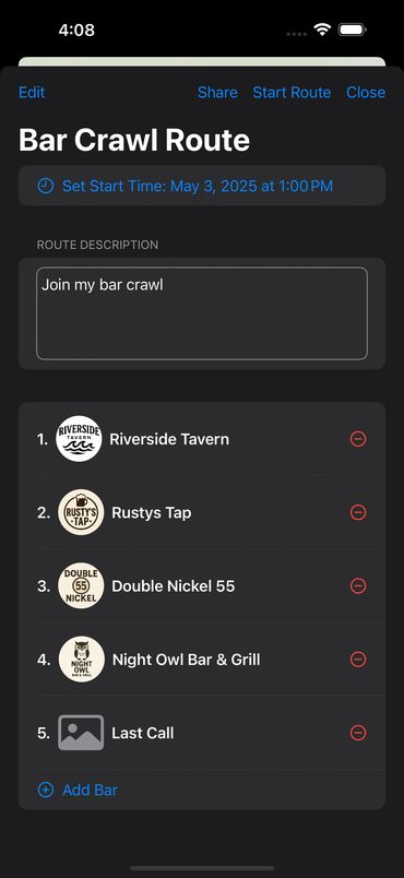 Bar Crawl Planner, invite your friends