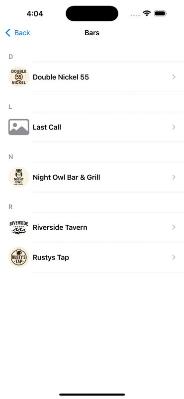 Bar List View of bars in your area