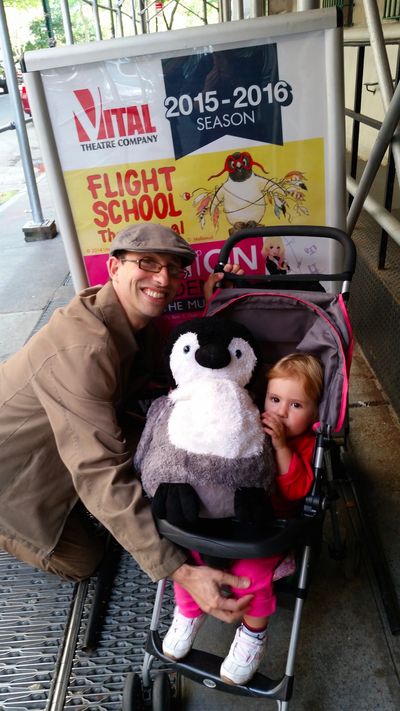 Joshua, his daughter, and her penguin at Flight School