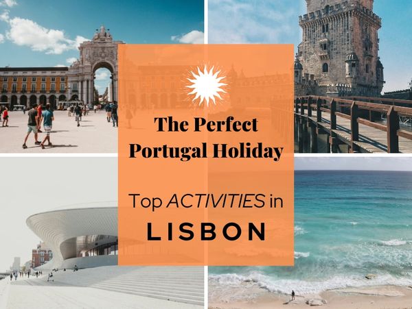 Four pictures of lisbon art museum, beaches, and historical monuments