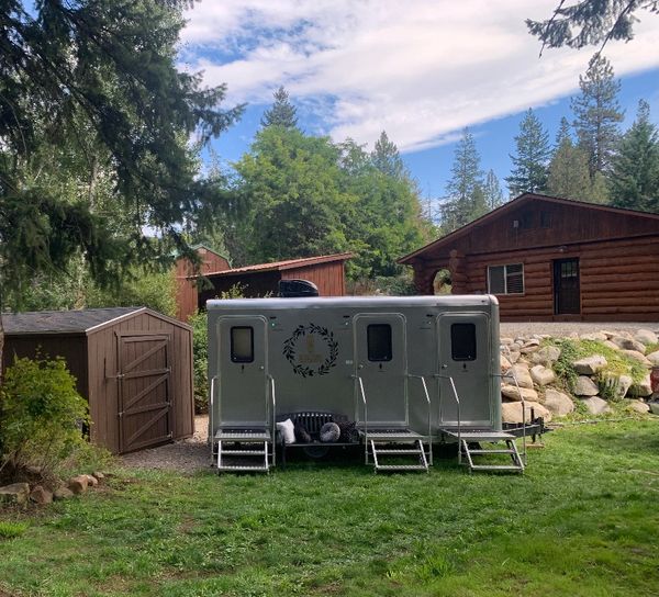 view of Pearl the three stall luxury restroom trailer