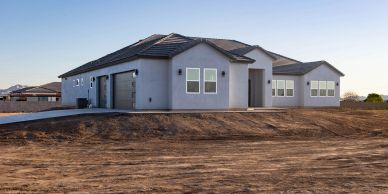 Newly built modern house on barren land.