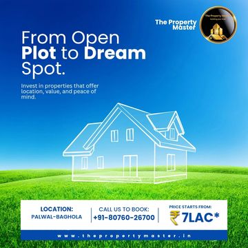 Real estate ad promoting investment in properties from open plots to dream homes.