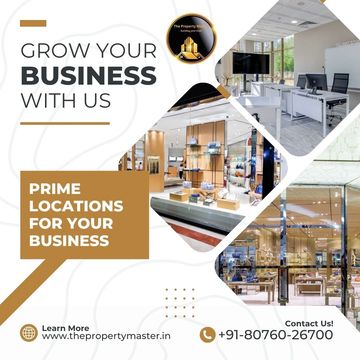 Promotional flyer encouraging business growth with prime locations and contact details.